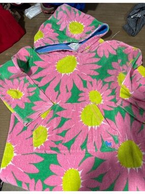 Mini Boden Pink, Green & Yellow Floral Hooded Swim Poncho